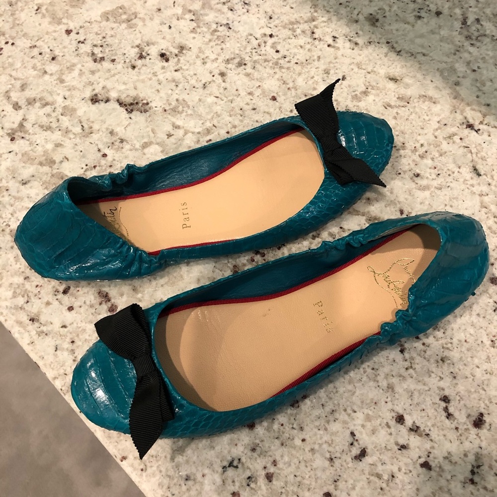 RARE Christian Louboutin teal snakeskin ballet flat
